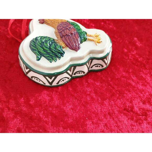 Ceramic Rooster Hanging Ornament With Intricate Hand-Painted Details & Red Ribbo - Picture 5 of 6